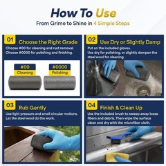 Steel Wool Cleaning & Polishing Kit, 6Pcs 00 & 6Pcs 0000 Steel Wool Pads with…
