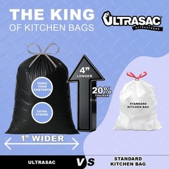 Ultrasac 18 Gallon 1.1 Mil Black Drawstring Trash Bags – 25 X 33 – Pack Of 100