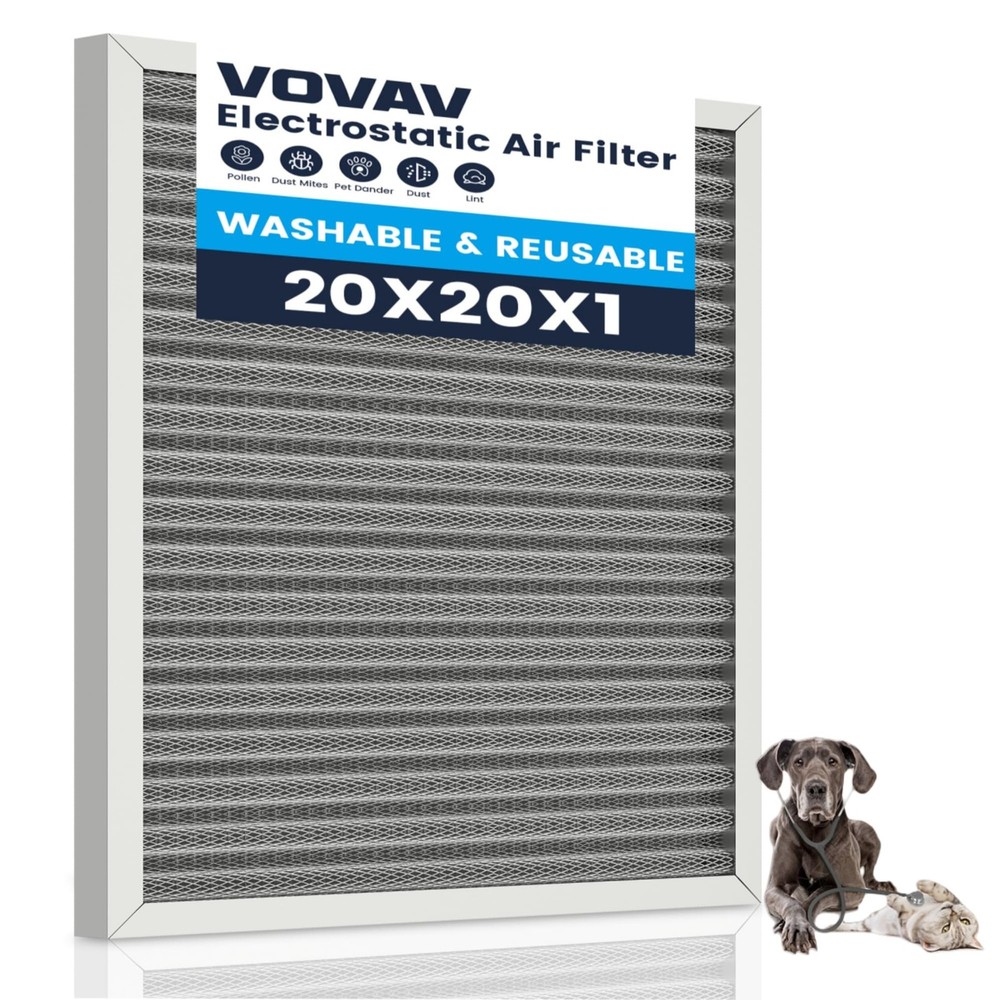 20x20x1 Air Filter-MERV 8, Washable & Reusable Electrostatic Air Filter, AC/H…