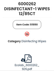 ECOLAB DISINFECTANT 1 WIPES 85 COUNT ORIG $150. ONLY $25. EXTRA FREE BARREL