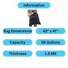 LLDPE High Density Black Star Sealed Can Liner,1.5 Mil, 56 Glns, 43×47, 100 Qty