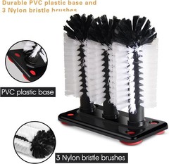 Glass Washer Brush Cleaner – 3 Brushes per Base Medium, White, Black