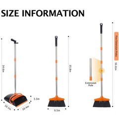 XXFLOWER Broom and Dustpan Set with Long Handle, Light Weight Orange