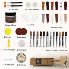 DEWEL Wood Furniture Repair Kit Repair, 12 Fillers+12 Markers+putty+wax