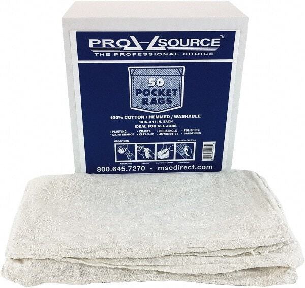 50 Count PRO SOURCE Virgin White Cotton Pocket Rags / Shop Towels: 13″ x 14″
