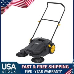 25.6″ Walk-Behind Hand Push Floor Sweeper ,Manual Sweeper w/ 5-Gallon Waste Bin