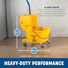 Commercial Mop Bucket 26 Quart Side Press Wringer Blue Polypropylene Floor