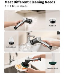 Black Cordless Electric Spin Scrubber Household Cleaning Brush with 6 Heads