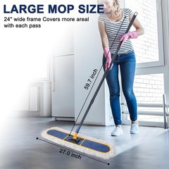 24″ Commercial Dust Mop for Floor dust mop+2 pad, Blue Yellow