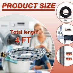 【UPGRADE】4FT Washing Machine Hoses with 90 4FT-Stainless Steel, Blue,Red