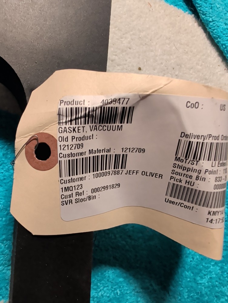 Replacement Part Gasket, Vaccuum Tennant 4039477