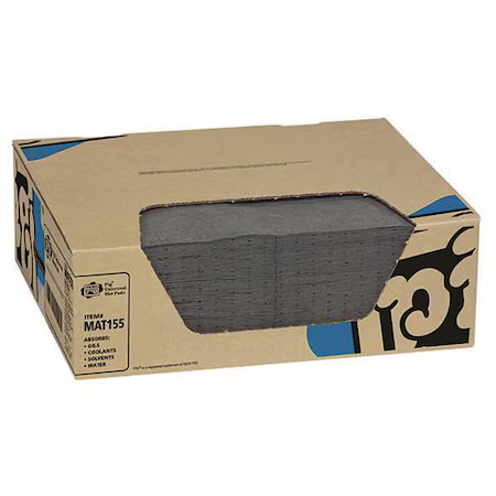 Pig Mat155 Sorbent Pad, 11 Gal, 15 In X 20 In, Universal, Gray, 100 Pk