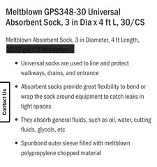 Meltblown Universal Absorbent Socks 3″ X 48″ 10 Pack Oil Water Gas Coolant Fluid