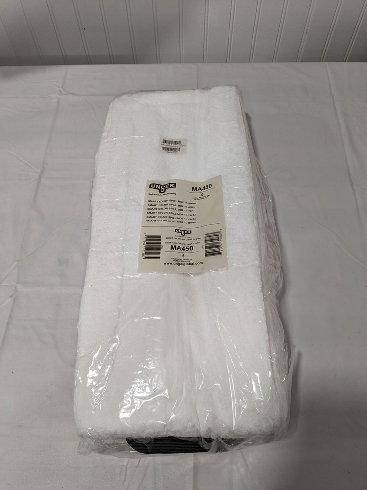UNGER 16″ Wet Mop Pad: Quick Change, Medium, White Mop, Microfiber Qty 5 MA450
