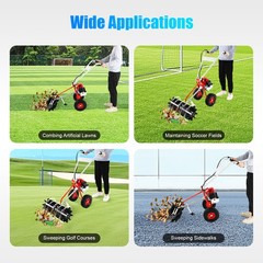 43CC 1.7HP Walk Behind Power Sweeper Broom 2-Stroke Gas Engine Sweeper Lawn Turf