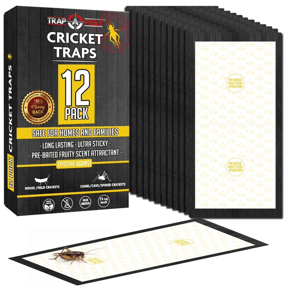 Cricket Traps Indoor (12 Traps) Extra Large Bug Sticky – Black