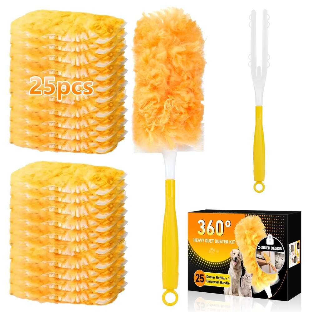 360° Duster Refills Kit for Swiffer Duster, 25 Pack & Short Handle – 25