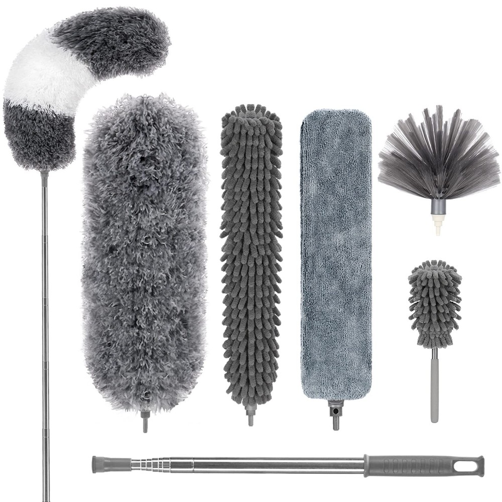 DELUX Microfiber Feather Duster,7 PCS Reusable Bendable Washable 7pc-gray