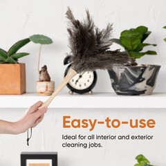 Superio Ostrich Feather Duster Fluffy Dust Remover Wooden Handle Reusable For