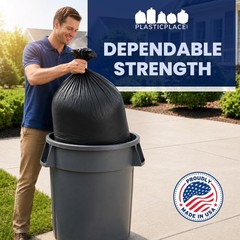 Plasticplace 55-60 Gallon Trash Bags Heavy Duty Black Garbage Bags 100 Count