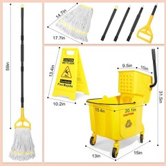 38 Qt Commercial Mop & Bucket Set with Side-Press Wringer, Wheels
