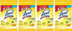 Lysol Disinfecting Wipes To-Go Pack Lemon Scent Travel Size Cleaning 4 Pack