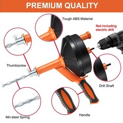 Drain Auger, Clog Remover 24.606 feet long with a 3-inch diameter, Orange