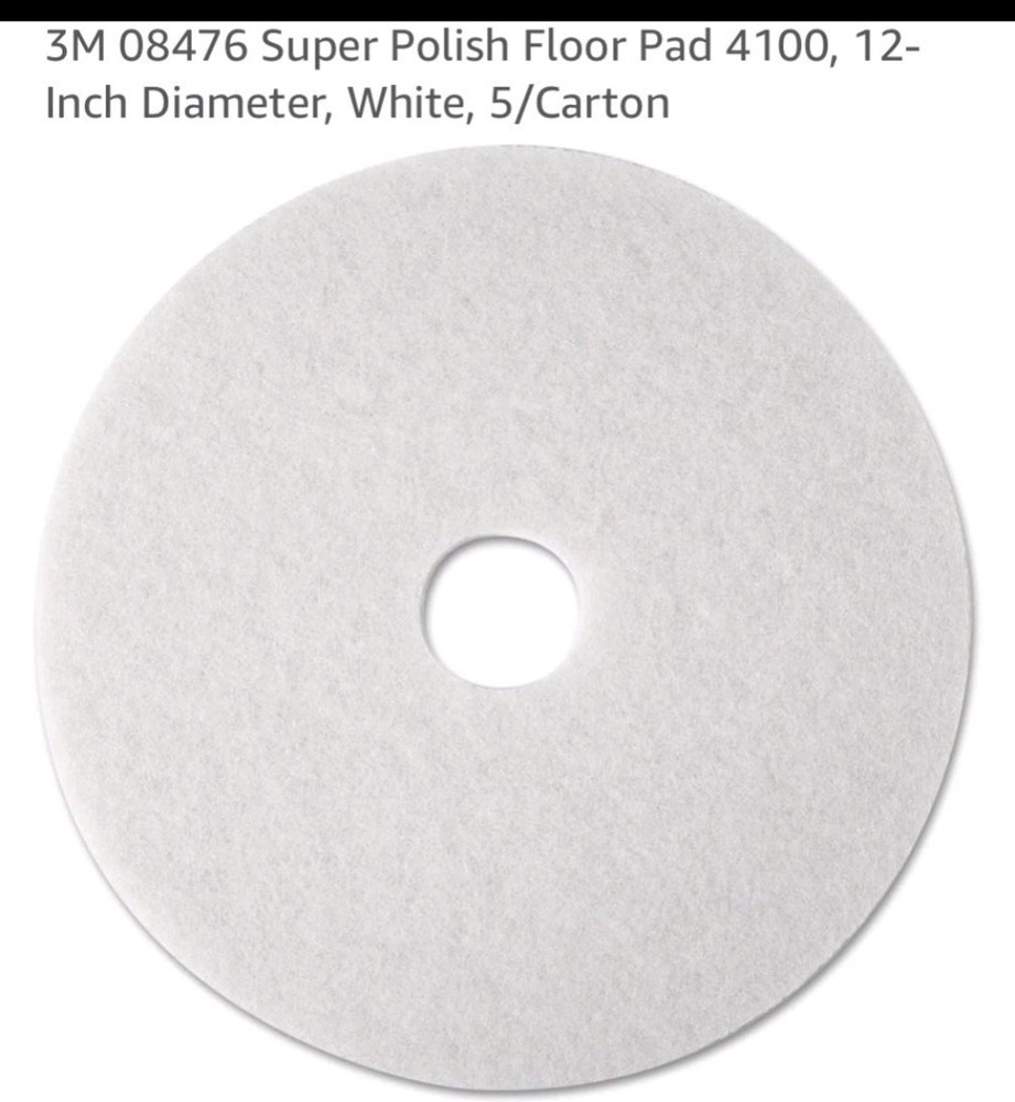 3M 08476 Super Polish Floor Pad 4100, 12-Inch Diameter, White, 5/Carton