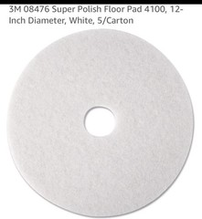 3M 08476 Super Polish Floor Pad 4100, 12-Inch Diameter, White, 5/Carton