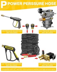 POHIR Pressure Washer Hose 100ft, 3/8” Power Washing Hose 4500PSI Steel Wire…