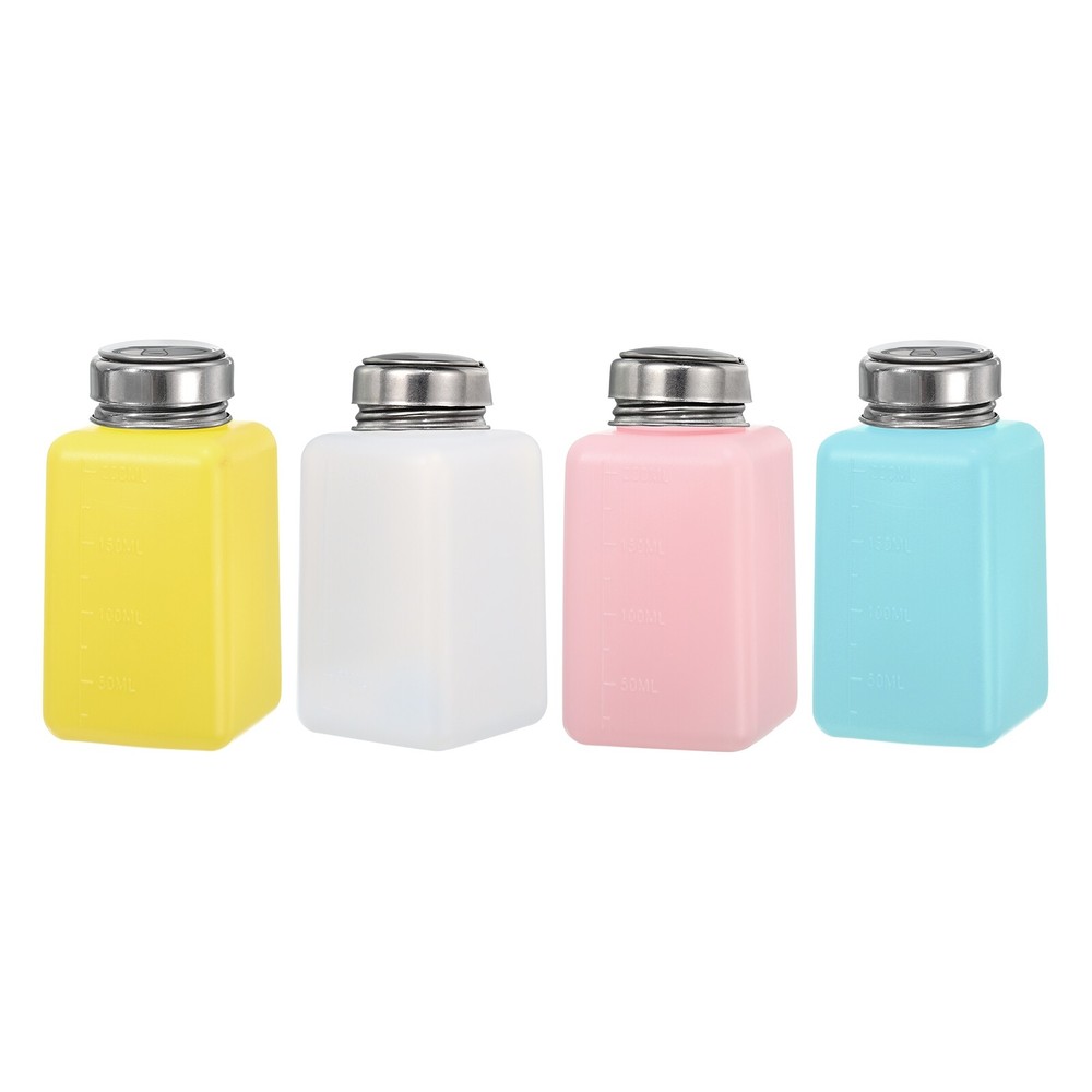 4pcs 6.8 Oz/200ml Alcohol Push Down Pump Dispenser Bottle Press