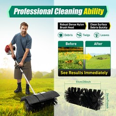 Gas Power Handheld Sweeper Broom Driveway Turf Artificial Grass Snow Clean 52CC