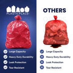 Plasticplace 55-60 Gallon Trash Bags 1.2 Mil Red Heavy Duty Garbage Can Liners