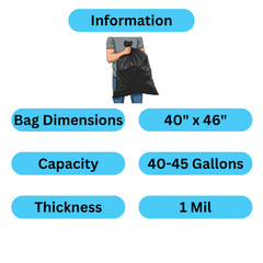 1 Mil Black Trash Can Star Seal Liner LLDPE, 40-45 Gal, 40″ x 46″, 200 Pcs