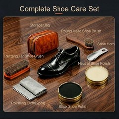 shoe care kit horsehair brush,long-handled round brush,white & black
