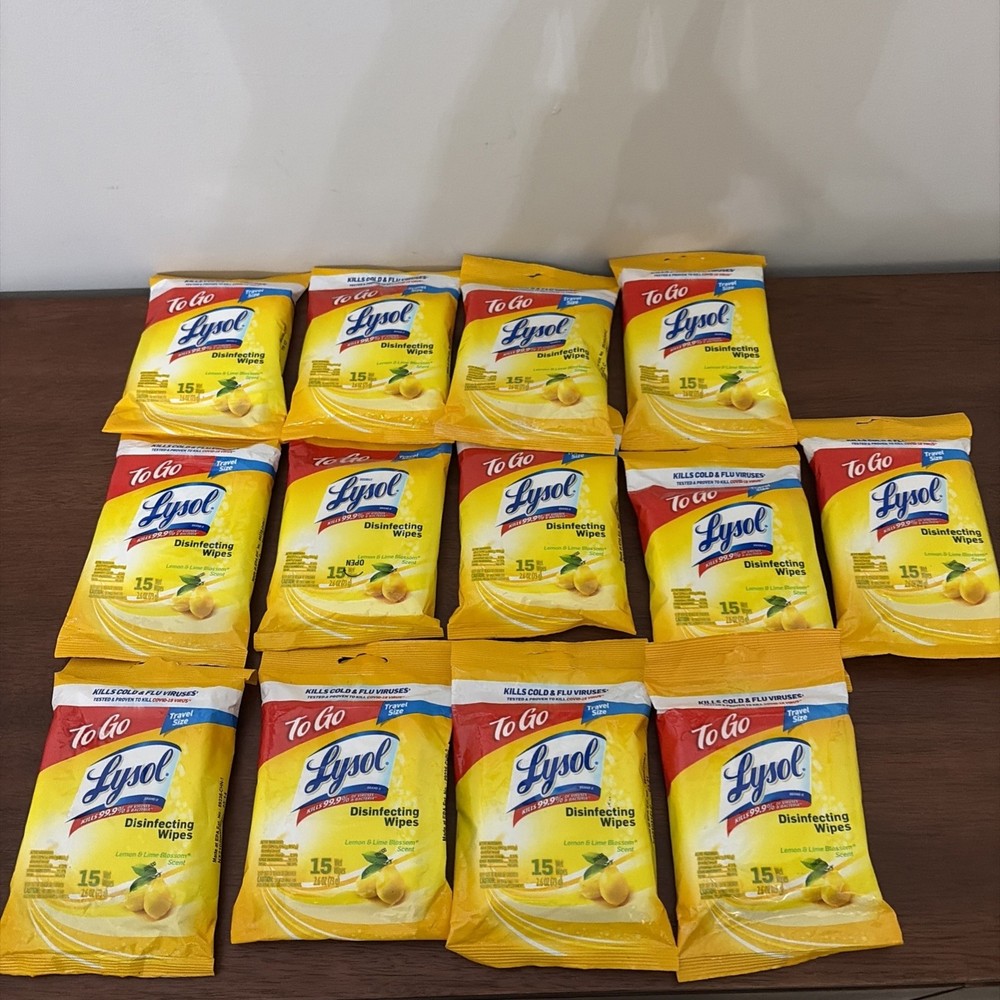 13 New Lysol To Go Disinfecting Wipes Lemon Lime Scent, 15 Count Each (2.5 oz)