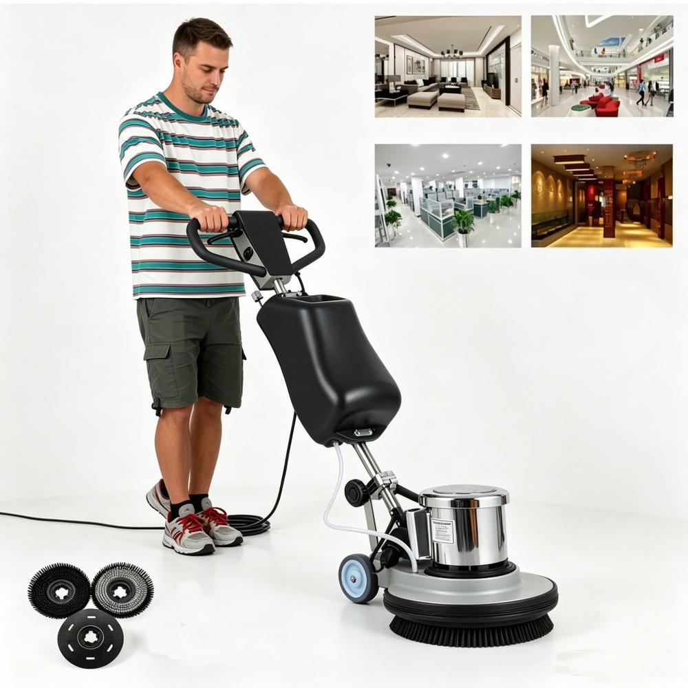 17″ Heavy-duty Commercial Floor Scrubber 1100W 175RPM Floor Machine w/3 Brushes