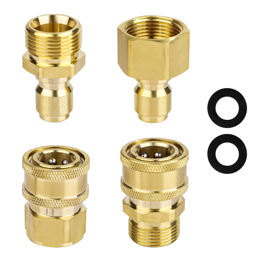 NQEUEPN 4pcs M22-14mm to 1/4in Pressure Washer Adapter Set, Power M, gold