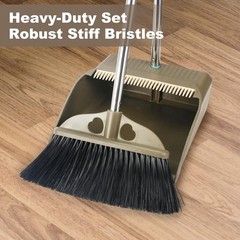 Upgrade Broom with Dustpan Combo Set,48” Long Handle Stiff Green