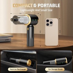 Cordless Car Vacuum Cleaner: Handheld Vacuum with 16000Pa Strong Suction, Brushl