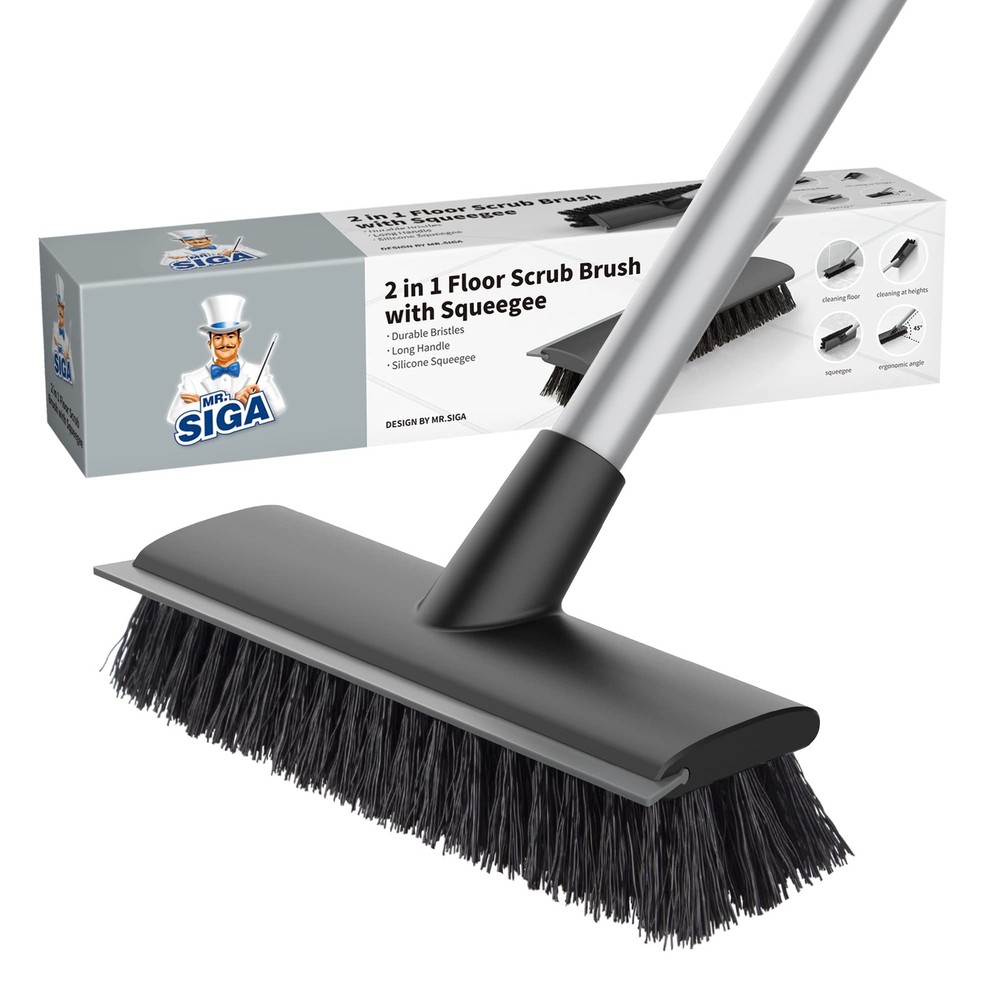 MR.SIGA Floor Scrub Brush with Long Handle, 2 in 1 8.7 x 48.4 inch, Gray