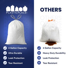 Plasticplace 4 Gallon White Drawstring Trash 200 Count (Pack of 1),