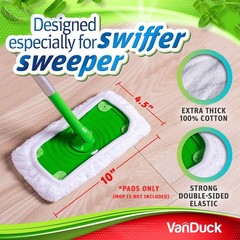 VanDuck Reusable 100% Cotton Mop Pads 4 Count (Pack of 1), Wet&dry (White)
