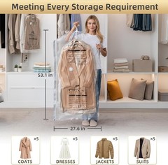 Hanging Vacuum Sealer Storage Space Saver Bags for Clothes, Suits, Coats or