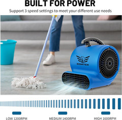 Air Mover Blower Fan, Industrial 1/3HP 1200CFM Monster Floor Blower Carpet Dryer