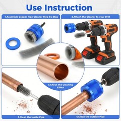Asherxin 1/2″ & 3/4″ Copper Pipe Cleaner Set for Drill with & 3/4″, Blue