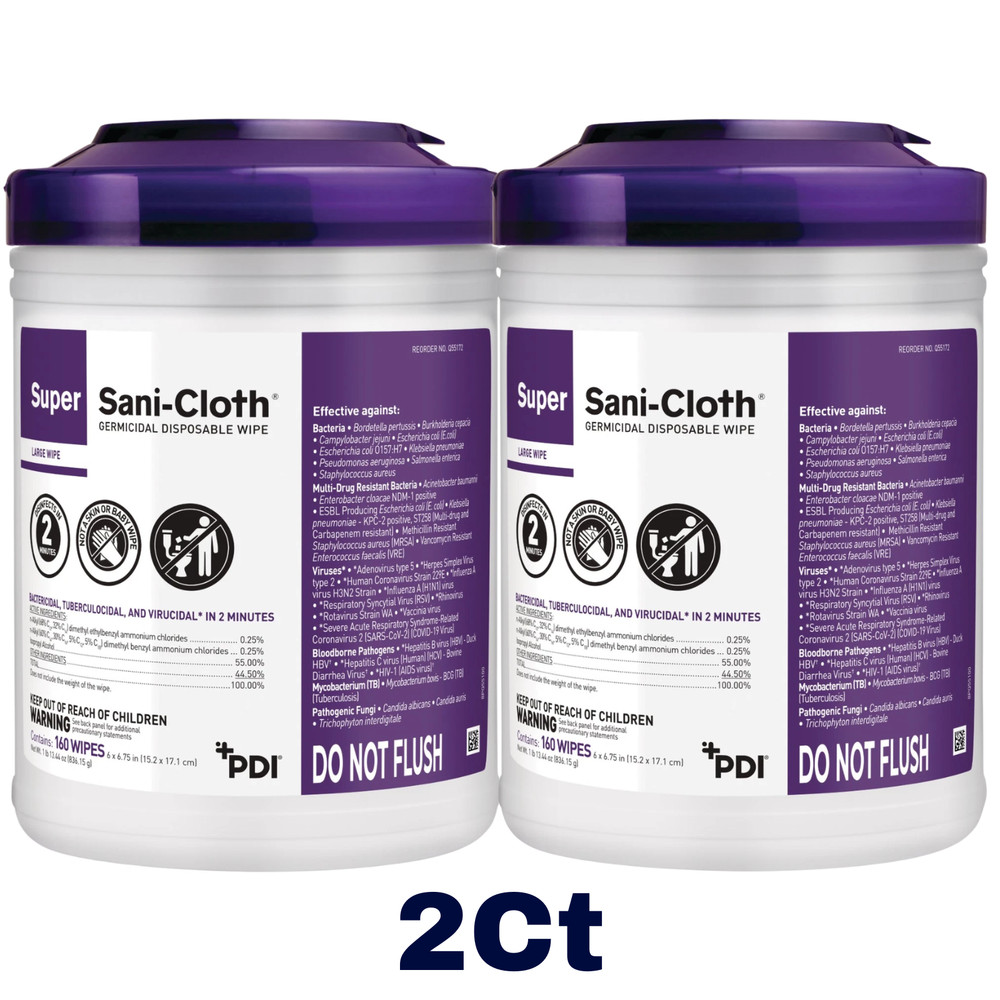 2Ct Super Sani-Cloth Germicidal Disposable Wipes Disinfecting 6″x6.75″ 160ct