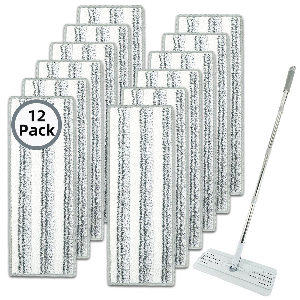 12 Pack Microfiber Mopping Pads Compatible with 12 Count, White and Gray