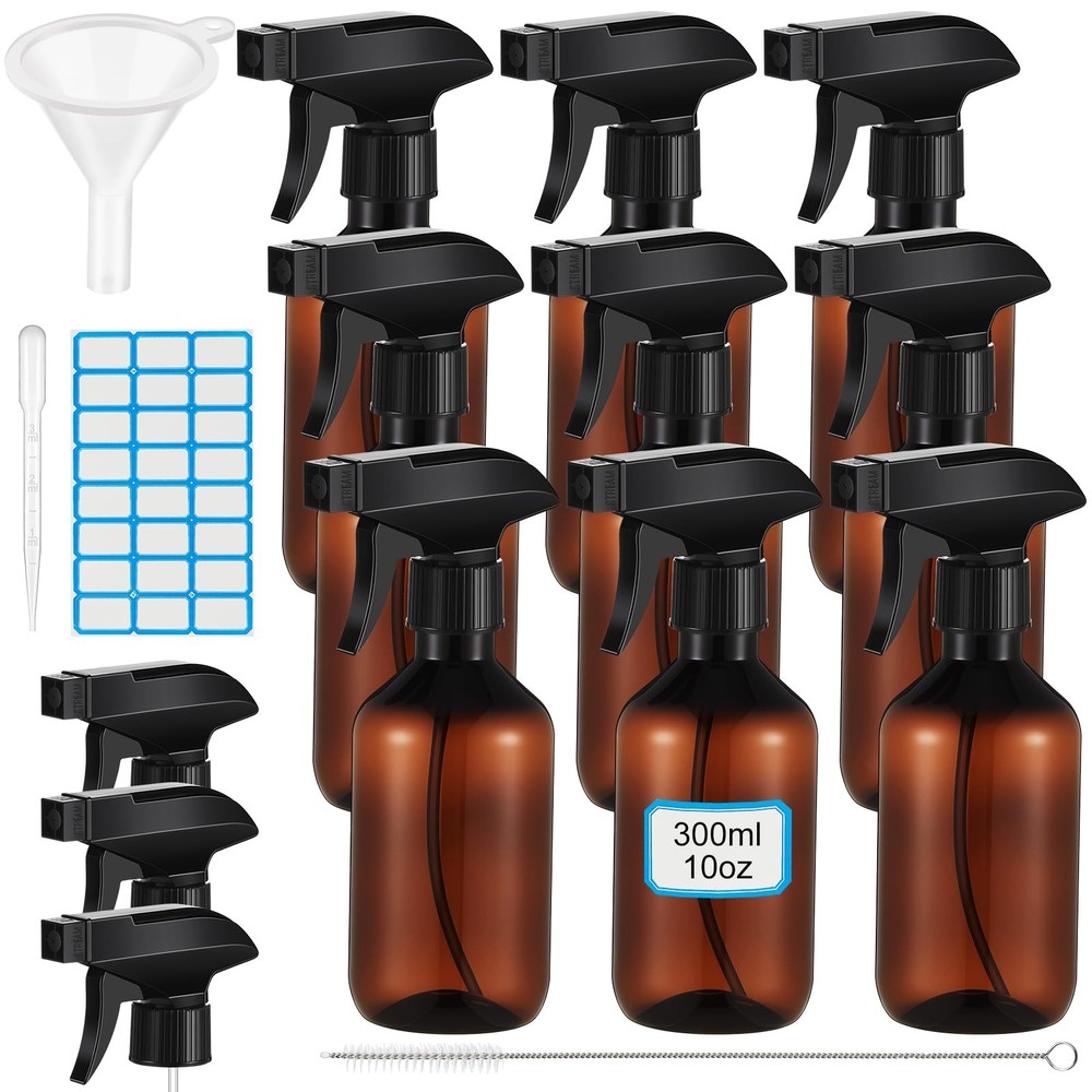 LOYIM 9 Pack 10oz/300ml Plastic Spray Bottle Bulk for Plant 10oz/300ml, Amber