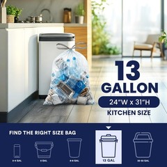 Plasticplace 13 Gallon Trash Bags 1.0 Mil Clear Extra Tall Drawstring Garbage